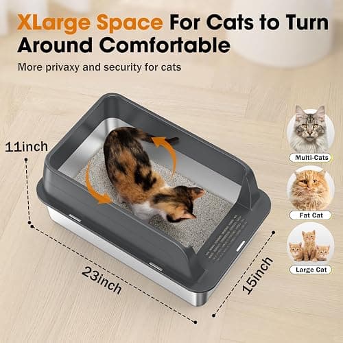 2PACK Stainless Steel Litter Box, Extra Large Litter Boxes for Big Cats, XL Metal Cat Litter Box with Lid High Sides, Anti-Urine Leakage, Non-Sticky, Scoop Included thumbnail 3