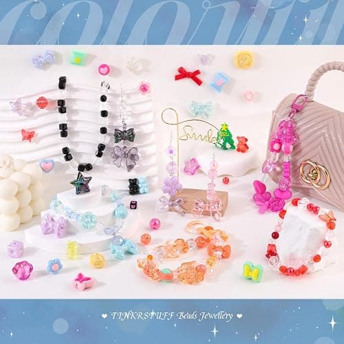 400-450PCS TINKRSTUFF Assorted Acrylic Beads 6 Mixed Colors Cute Beads for Bracelet Making, Bow Aesthetic GummyBear Flower Butterfly Kawaii Charms for Jewelry Making DIY Necklace Keychain Phone Charm thumbnail 5