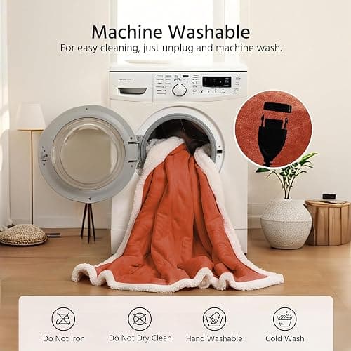 YUSTAL Electric Heated Blanket Full Size 72x84 Inch - Super Soft Flannel Warm Blanket with 10 Heat Settings, 1-12H Auto Shut Off Timer, Machine Washable (Pumpkin) thumbnail 8