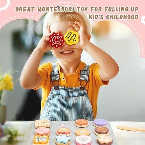 Masonbaby Wooden Play Food, Wooden Cookie Baking Playset - 28PCS Pretend Play Food with Cutting & Slicing, Toy Food Set for Kids Kitchen, Toddler Toy Baking Set Birthday Gifts for Boys Girls thumbnail 6
