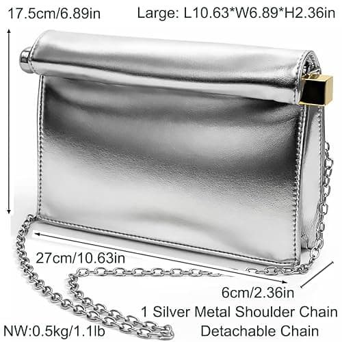 louceko Evening Bag Clutch Purse for Women Formal Wedding Party | Vegan PU leather, designer rolled magnetic closure & metal rod decoration, removable chain for shoulder or crossbody wear thumbnail 4