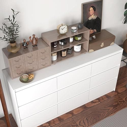 Hitow 9 Drawer Dresser for Bedroom with Deep Drawers, Large Floor Wood Dressers & Chest of Drawers Handle Free, Modern White Long Dressers for Closet Living Room, Euro Slide (63"W x 15.7"D x 31.5"H) thumbnail 4