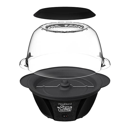 West Bend 82707B Stir Crazy Hot Oil Popcorn Popper, Popcorn Maker Machine with Large Serving Bowl Lid and Stirring Rod, 6 Qt, Black - 6-Quart - Black thumbnail 9