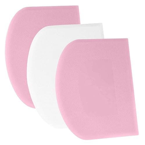 SURDOCA Dough Scraper Bench Scraper - 3P 5.9x4.3" Plastic Flexible Bowl Scraper, Sharp Edge & Angles Cake Scraper. Non-Slip Bakeware Decorating Tools Sculpting & Modeling Tools - Pink+White+Pink - Image 1