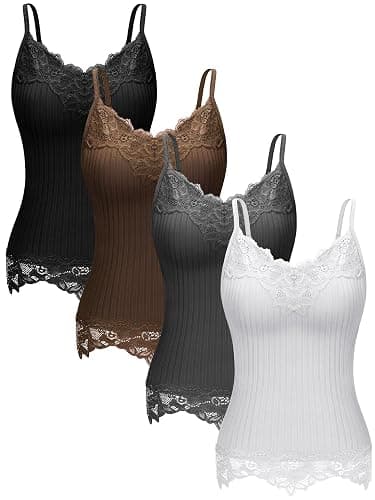 Fourluoo 4 Pcs Women's Long Lace Tank Tops lace Camisole Patchwork Tops for Women - Image 1