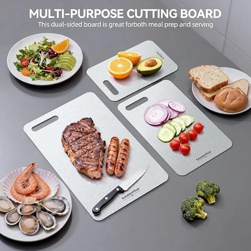 Titanium Cutting Boards Set of 3, 100% Pure Titanium Kitchen Cutting Board, Double-Sided Non-Toxic Cutting Board, Ideal for Slicing and Dicing Meats, Features Handle, Dishwasher Safe thumbnail 8