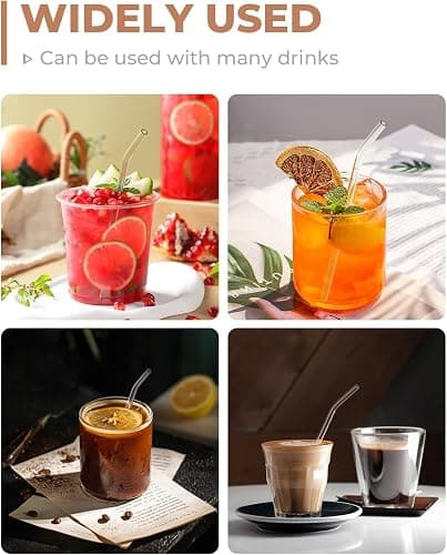 Foogwee® 20 Packs Reusable Glass Straws Set, 9'' x 12mm Clear Drinking Straws for Smoothies, Shakes, Coffee, Juice, Sodas, Milk, Tea, Cocktails, Set of 8 Straight and 8 Bent with 4 Cleaning Brushes thumbnail 7