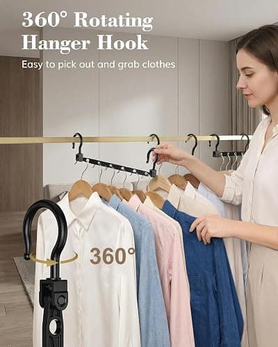 Space Saving Hangers for 48 Clothes, Reinforced Collapsible Hangers with 360° Swivel Hook, Hanger Hooks Space Saver for Closet Organizers and Storage, Dorm Room Essentials, Fully Assembled, Black thumbnail 6