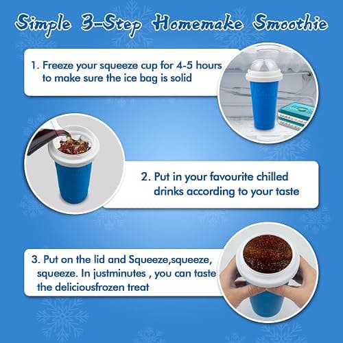 Jairuty Slushie Maker Cup, Quick Frozen Magic Cups for Homemade Milk Shake Ice Cream Maker, Double Layer Squeeze Slushy Maker Cup, Birthday Gifts for Kids,Friends,Family (Bule) - Bule - 350ML thumbnail 5