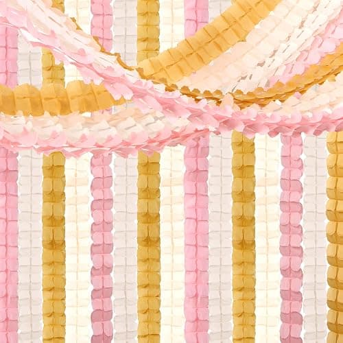 Pink-Peach Gold Party-Decorations Streamers-Garland - 12pcs 4-Leaf Clover Paper Streamer,Bridal Shower Girls Baby Shower Birthday Engagement Wedding Bachelorette Brunch Banners Decor Ouruola thumbnail 5