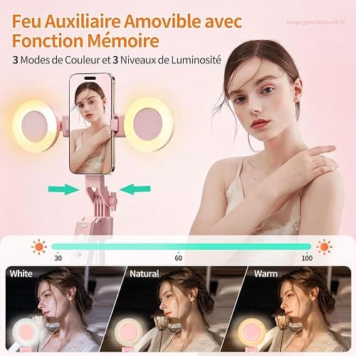 Rose Magnétique Automatique Visage Suivi Trépied avec Lumière, 180 cm Trépied Rotatif à 360° pour Smartphone, Aucune Application Requise pour Les Diffusions en Direct et Les Enregistrements Vidéo thumbnail 8