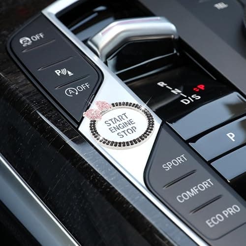 ORIESSE Bow Car Accessories,Pink Bow Tie Push Start Button Rhinestone Ring,Black Engine Start Stop Button Ring Car Decor,Bling Girly Ignition Charm thumbnail 4