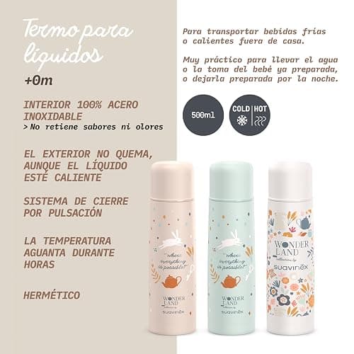 Suavinex, Termo Líquidos para Bebé. Termo Acero Inoxidable con Cierre Hermético y por Pulsación. Bebidas Calientes y Frías. Termo Agua Caliente. Ideal Preparar Biberones. 500 ml. Wonderland, Verde thumbnail 4