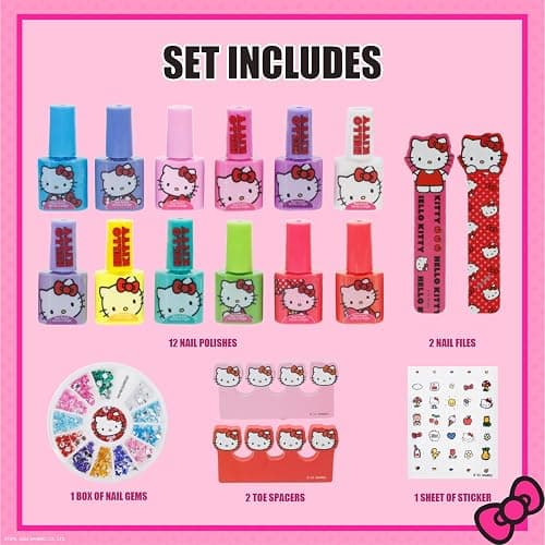Hello Kitty Water-Based Nail Polish Set, Peel-Off Set with Glittery & Opaque Colors and Nail Accessories for Girls Kids, Perfect for Dress Up, Parties & Makeovers Ages 3+ by Townley Girl thumbnail 2
