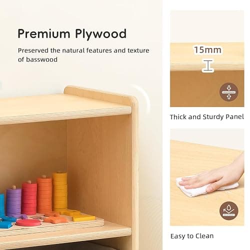 OOOK 2-Shelf Montessori Shelf Toy Organizers and Storage for Kids | FSC Plywood, 3-Section Wooden Storage Cabinet Shelves for Classroom, Kindergarten, Kids Room, Playroom, 44.6"W×11.7"D×23.6"H thumbnail 7