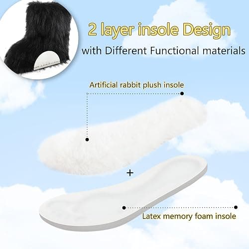 Women's Faux Fur Boots Furry Snow Boots Fuzzy Winter Shoes Fluffy Mid-Calf Flat Boots thumbnail 5