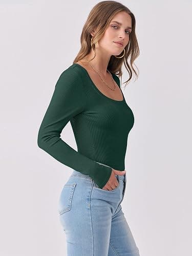 ANRABESS Womens Long Sleeve Shirts Scoop Neck Ribbed Knit Slim Fitted Tops Casual Basic Tee 2025 Fall Fashion Outfits Clothes thumbnail 3