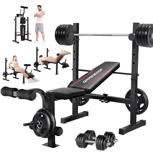 OPPSDECOR Weight Bench Set, Multi-Function Adjustable Bench Press with Squat Rack Leg Extension & Leg Curl Workout Bench Foldable Workout Bench Flat/Incline/Decline Upgrade Weight Benches for Home Gym - Image 1