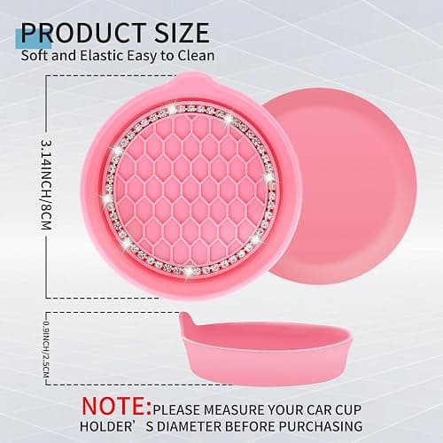 Amooca Car Cup Coaster Universal Non-Slip Cup Holders Bling Crystal Rhinestone Car Interior Accessories 2 Pack Peach Pink thumbnail 2