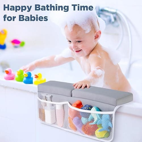 beiens Bath Kneeler and Elbow Rest Pad Set - 1.5'' Comfortable Baby Bath Kneeler Pads, Thick Quick Dry Kneeling Pad Support for Knee& Arm, Large Bathtub Mat with Toy Organizer for Happy Baby Bath Time thumbnail 7