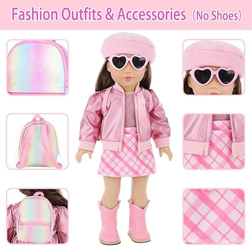 Ecore Fun 17 Pcs American 18 Inch Doll Accessories Cosmetic Set with Backpack & Outfits | Pretend Play Makeup Kit for 18" Dolls | Includes Lipstick, Eyeshadow, Brushes, Accessories & Stylish Clothes thumbnail 5