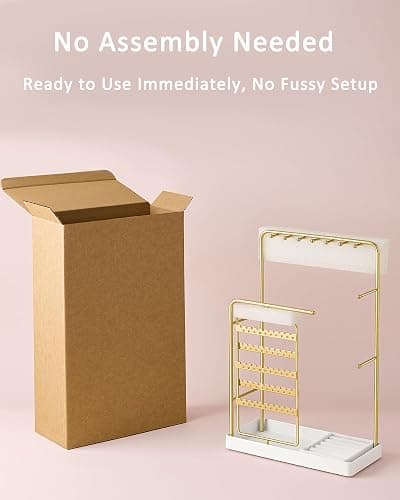 ProCase Jewelry Stand Holder Organizer, Jewelry Display Storage with Ring Tray, Rotating Earring Bracelet Necklace Holder, Valentine's Gifts Room Dorm Decor for Teen Girls -Gold (No-Assembly) thumbnail 4