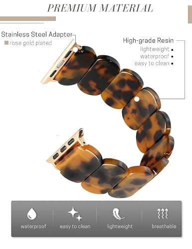 Heesch Tortoise Stretchy Watch Band Compatible with Apple Watch Serise Ultra/SE/8/7/6/5/4/3/2/1, Resin Cute Watch Strap Wristband for iWatch Bracelet for Women Men Girls, 38/40/41mm, 42/44/45/46/49mm, Oval Version thumbnail 3