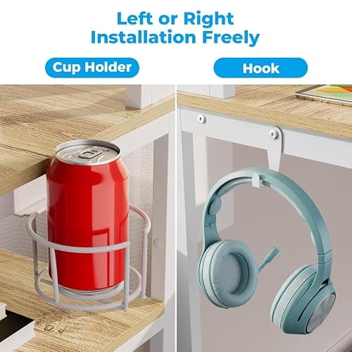GreenForest Computer Desk with Full Monitor Stand,100 cm Home Office Desk with Reversible Storage Shelves,Small Study Desk with Headphone Hook and Cup Holder,Oak thumbnail 6