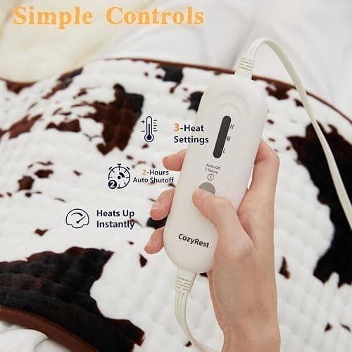 Cow Print Electric Heating Pad – 17 x 33 inch, 3 Heat Settings & 2-Hour Auto Shutoff, Fast Heating, Soft and Cozy for Neck, Shoulder & Back Relief (17"x 33") thumbnail 4