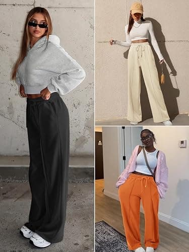ATHMILE Womens Wide Leg Sweatpants High Waisted Baggy Pants Fashion Teen Girl Drawstring Athletic Joggers - X-Small - Coffee thumbnail 5
