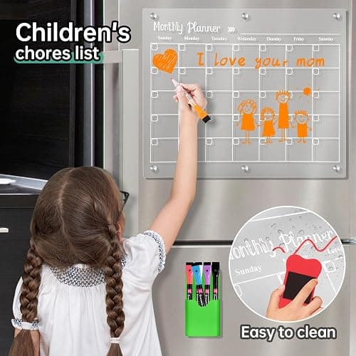 LCPCX Acrylic Magnetic Dry Erase Board for Fridge，Set of 3 Transparent Planning Boards for Monthly Calendar, Weekly Includes 6 Dry Erase Markers, 1 Eraser and Magnetic Pen Holder thumbnail 6