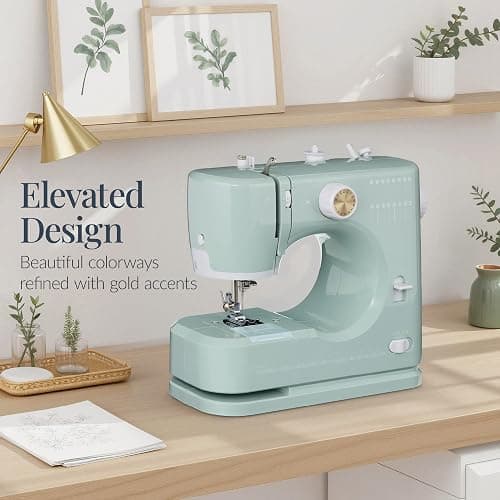 Best Choice Products Sewing Machine for Beginners, 55-Piece Kit, w/ 16 Built-in Stitch Patterns, Double Stitching, Foot Pedal, Storage Drawer, 6V - Sage/Gold thumbnail 5