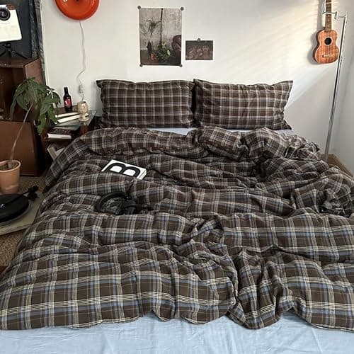 Bildenly Plaid Duvet Cover Set Full Size 3 Piece Blue Brown Buffalo Plaid Comforter Cover Vintage Grid Checkered Pattern Soft Breathable Microfiber Bedding Set with Zipper Closure and 2 Pillowcases thumbnail 3