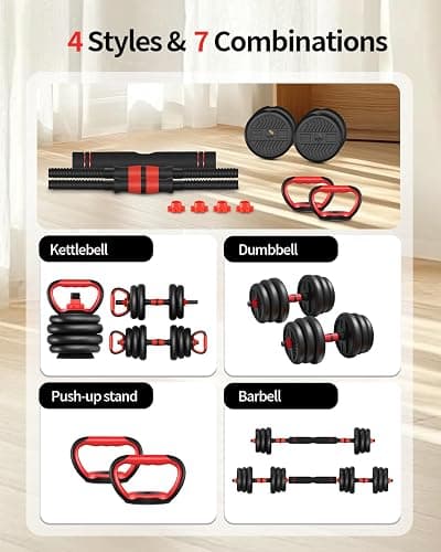 Adjustable Dumbbells,20/30/40/60/80lbs Free Weight Set with Connector, 4 in1 Dumbbells Set Used as Barbell/Kettlebells/Push up Stand, Fitness Workout Equipment for Home Gym for Youth,Women/Men thumbnail 8