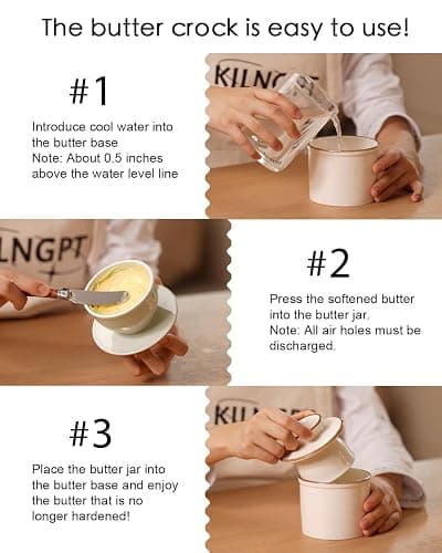 Jersinwei French Butter Dish, Butter Crock for Counter with Water Line, Ceramic Butter Keeper for Spreadable Butter - Chrismas Gift Home Kitchen Decor - Reactive Glaze Collection - White thumbnail 5