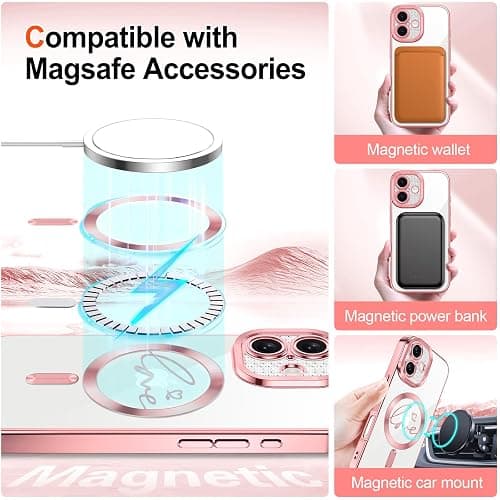Hython for iPhone 16 Plus Case Glitter, Compatible with MagSafe Love Heart Magnetic Clear Phone Cases Women Girls, Full Camera Protection Sparkle Plating Shockproof Protective Cover, Pink thumbnail 3