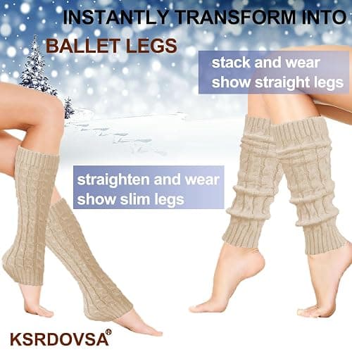 2 Pair Leg Warmers, Y2k Leg Warmers Women Kawaii Thigh High Socks Knee High Socks, Cable Knitted Long Socks thumbnail 4
