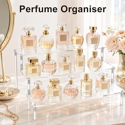 Clear Acrylic Display Riser, 3 Tier Display Stand 12 Inch Perfume Organiser | Riser Shelf for Amiibo Funko Figures, Cupcakes, Cologne, Cosmetics, Collectibles, Easy to Assemble, 1 Pack thumbnail 5
