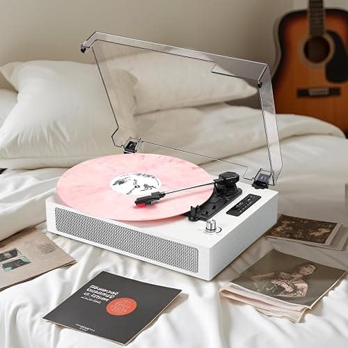 Vinyl Record Player Bluetooth with Bulit-in Speaker Extended Turntable Case | Vintage Belt-Driven 3-Speed Turntable, USB/TF Recording, Vinyl to Digital, 5 Modes on Bluetooth/USB /AUX RCA Line-Out, White thumbnail 4