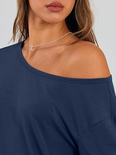 Trendy Queen Womens Off The Shoulder Tops Oversized Tshirts Long Sleeve 2025 Casual Basic Tees thumbnail 5