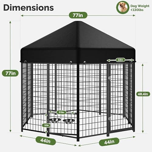 Sino Luban Outdoor Dog Kennel Outside Run with Doggy Door, Swivel Feeder&Roof - 7x7x6.4FT Large Dog Kennels Pens Outside for Large/Multiple Dogs - Heavy Duty Cage(Can Connect to Your Dog House) thumbnail 7