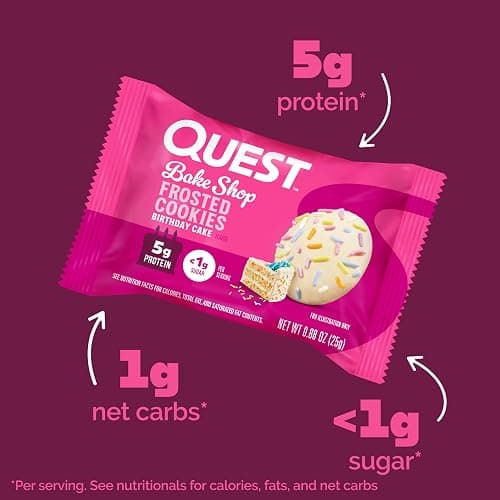 Quest Nutrition Frosted Protein Cookies, Birthday Cake, 1g Sugar, 10g Protein, 2g Net Carbs, Gluten Free, 8 Cookies thumbnail 2
