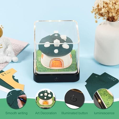 3D Calendar 2026 Tear Pad, Time Piece Calendar 2026, Tear-Away 3D Memo Artsy Pad, Creative Green Mushroom House Desk Calendar w LED Lights, Cute Paper Carving Art Notepad for Thanksgiving Christmas Desktop Decor Gift thumbnail 4