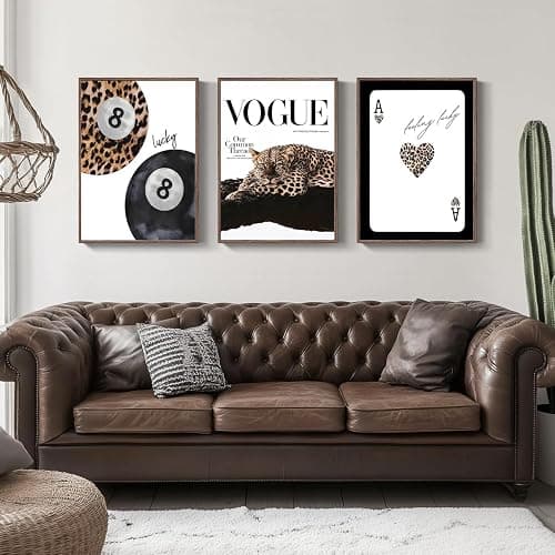 Trendy Leopard Wall Art Set of 3 Cheetah Wall Decor Preppy Style Aesthetic Black And White Lucky 8 Ball Poker Posters Canvas Prints Pictures Funky Artwork for Bedroom Living Room Unframed 12x16 inch thumbnail 3