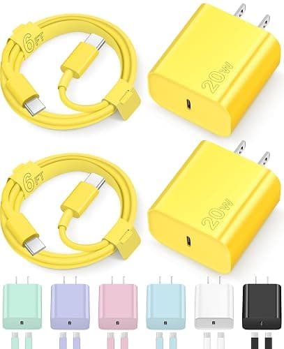 iPhone 17 16 15 Charger Fast Charging Type C Chargers USB C Charger Block iPhone Air Chargers with 2 Pack 6FT Cable for iPhone 17/17 Plus/17 Pro Max/16/16 Plus/16 Pro Max/15 Pro Max/iPad Pro(Yellow) - Image 1