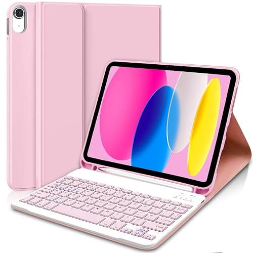 AGARELE Keyboard case for iPad (A16) 11th Gen 2025 11" & iPad 10th Gen 2022 10.9", UK layout Wireless Detachable Folio Keyboard Cover with Pencil Holder, Thin & Light – Light Pink - Image 1