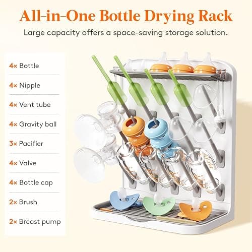 Lifewit Baby Bottle Drying Rack, Standing Holder with 15 Hooks, Detachable Brackets, Space Saving Countertop Organiser for Feeding Nipples, Teats, Soothers, Sealing Discs Storage, Newborn Essentials thumbnail 4