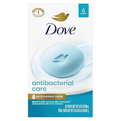 Dove Beauty Bar Soap Antibacterial Care 6 Count For Clean, Moisturized Skin, Removes Bacteria 3.75 oz - Antibacterial Care - 3.75 Ounce (Pack of 6)