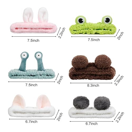 6PCS Animal Ear Spa Headbands Face Wash Headband Cute Make Up Hairband Fuzzy Cat Head Band Soft Skincare Hair Accessories for Women Girls thumbnail 6