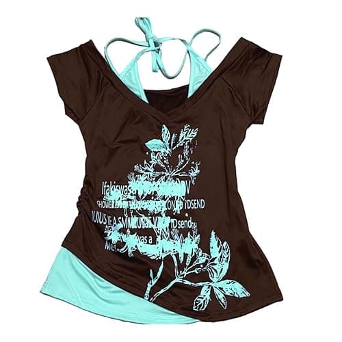 Y2k Baby Tee Women Crop Top Summer 2025 Streetwear 2000s Goth Emo Grunge Shirts Fake 2 Piece Grahpic Tees - Image 1